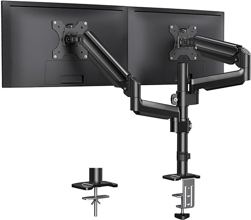 HUANUO Dual Monitor Mount up to 32 inches Screens, Taller Monitor Stand Hold 19.8lbs, Dual Monitor Arm Desk Mount Easy Adjustable with Tilt, Swivel, Rotation, VESA 75/100mm