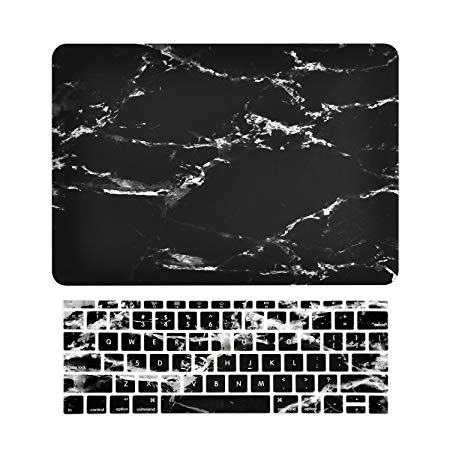 TOP CASE - 2 in 1 Bundle, Black Marble Pattern Rubberized Hard Case   Keyboard Cover Compatible with Apple MacBook 12" (12" Diagonally) with Retina Display A1534 - Marble Black