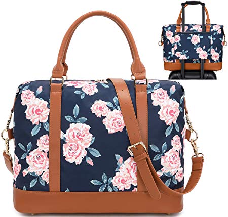 BLUBOON Weekender Bag for Women Overnight Duffel Bags Travel Luggage Tote with Shoulder Strap (0041-Blue Rose)