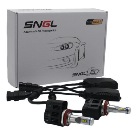SNGL Super Bright LED Headlight Bulbs - Adjustable Focus Length Conversion Kit - H11 H8  H9 - 110w 10400Lm 6000K Cool White - 2 Yr Warranty