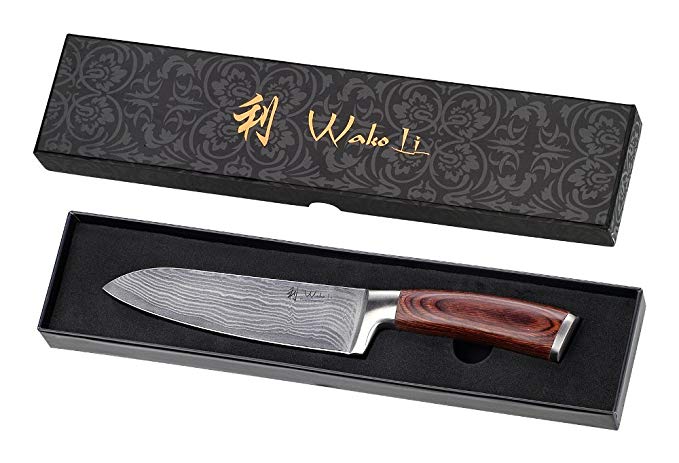 Wakoli Damascus Kitchen Knife, Damascus Santoku Knife,japanese Vg-10 Steel, Wakoli Santoku Edib