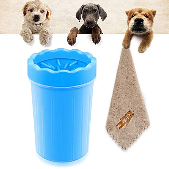 Yovohari Dog Paw Cleaner Cup Portable Pet Washer with Towel Paw Plunger for Dogs Soft Comfortable Silicone Muddy Paws Cleaner for Pets Foot …