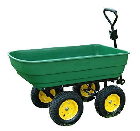 HOMCOM 125 Litre Large Garden Cart Heavy Duty 4 Wheel Trolley Dump Wheelbarrow Tipping Truck Trailer - Green