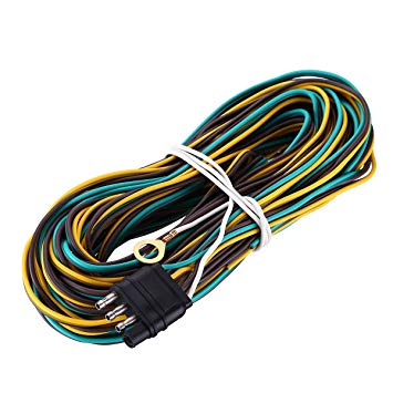 Miady 25ft Trailer Wiring Harness with 4 Flat Connector, 18 AWG Color Coded Wires Trailer Light Wiring Harness Extension with 4ft White Ground Wire