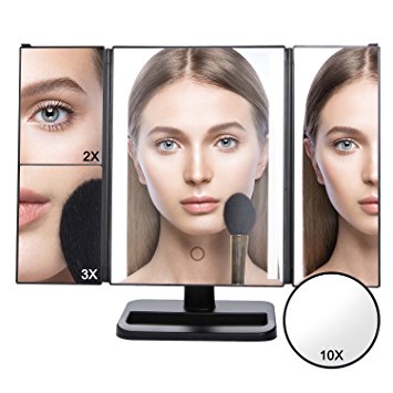 Lifewit Vanity Makeup Mirror Trifold 24 Led Lighted with Touch Screen, 10X 3X 2X 1X Magnification and USB Charging, 180° Adjustable Stand for Countertop Cosmetic Makeup