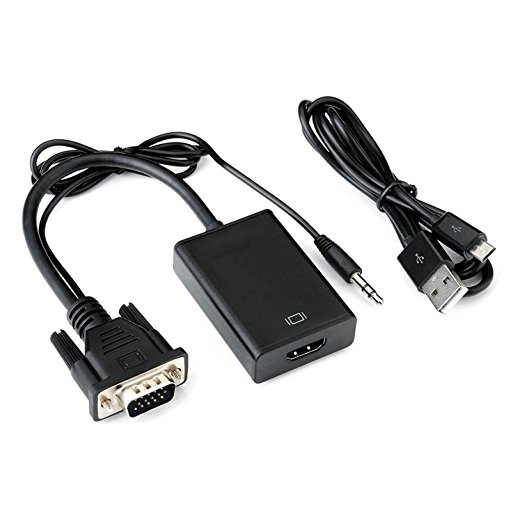 VGA to HDMI Converter, TURATA 1080P Output VGA Male to HDMI Female Audio Video Cable Adapter With A USB Cable, For HDTV, HD TV-BOX, Computer, Laptop, Projector, Monitor and More