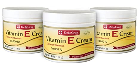 De La Cruz Vitamin E Cream 10,000 IU, Allergy-Tested, No Artificial Colors, Made in USA 4 OZ. (3 Jars)