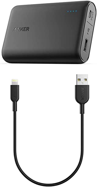 Anker Portable Charger Bundle for iPhone, 10,000mAh Portable Charger with 1ft USB A to Lightning Cable, for iPhone XR/X / 8/8 Plus / 7/7 Plus / 6/6 Plus, iPad Pro Air 2, and More (Black)