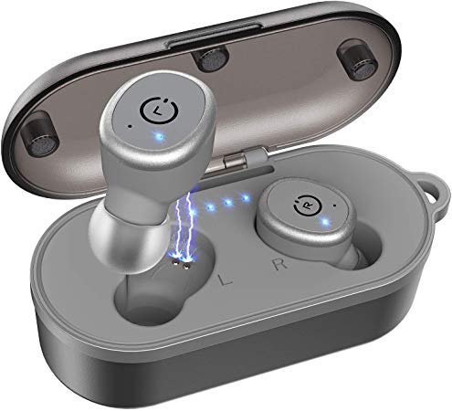 TOZO T10 Bluetooth 5.0 Wireless Earbuds with Wireless Charging Case IPX8 Waterproof TWS Stereo Headphones in Ear Built in Mic Headset Premium Sound with Deep Bass for Sport Gray