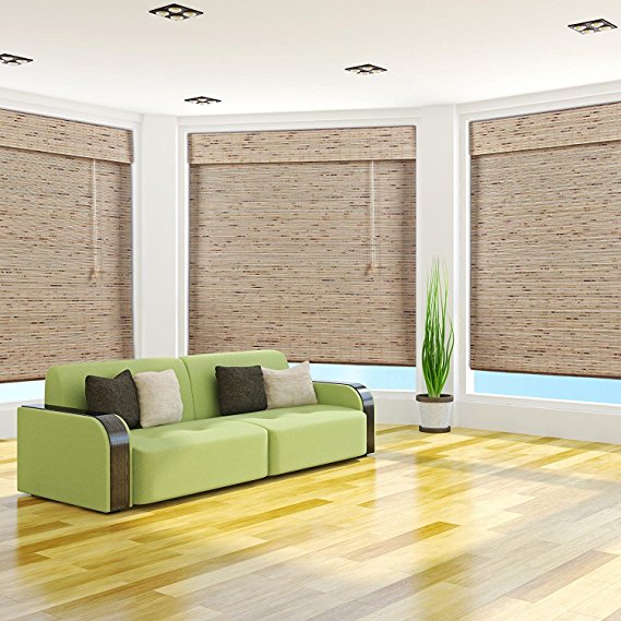 Arlo Blinds, Petite Rustique Light Filtering Bamboo Roman Shade with Valance - Size: 29"W x 74"H