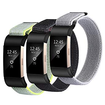 Nylon Bands for Fitbit Charge 2, SailFar 3 PCS Woven Nylon Band Bracelet Adjustable Replacement Nylon Accessories with Velco Sport Loop Small & Large Band for Fitbit Charge 2, Men/Women