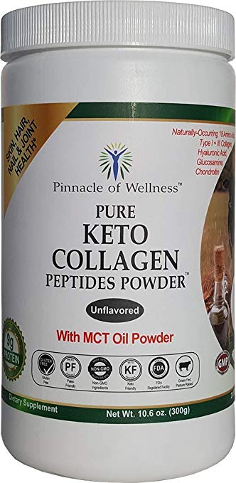 Pure Keto Collagen Peptides Powder with MCT Oil Powder (Unflavored) 20 Servings 10.6oz (300g)