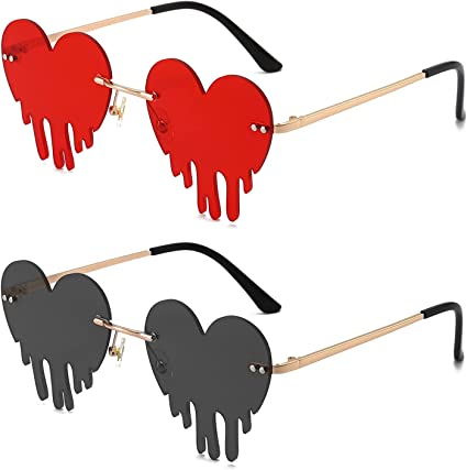 Dripping Heart Sunglasses for Women Fashion Metal Rimless Festival Glasses for Party