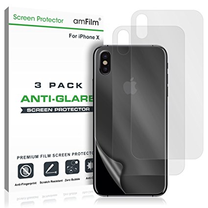 iPhone X Back Screen Protector Matte, amFilm iPhone X Back Matte Anti-Glare, Anti Fingerprint Screen Protector for Back of Apple iPhone X (3-Pack)