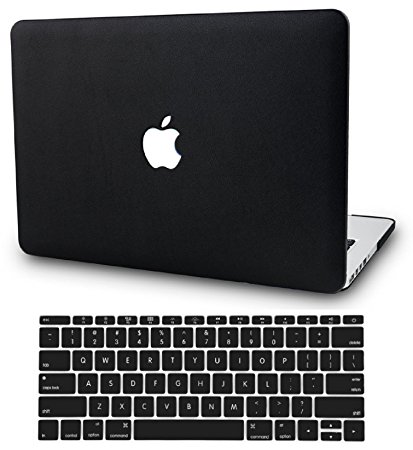 KEC MacBook Pro 13" Retina Case Leather with Keyboard Cover Folio Italian Pebble Leather A1502/A1425 (Black Leather)