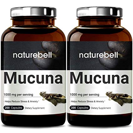 2 Pack NatureBell Mucuna 1000mg Per Serving, 200 Capsules, Contains Premium Mucuna Pruriens Seeds for Mood Mind and Brain Health, No GMOs, Made in USA