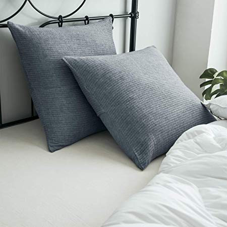 PHF Muslin Euro Sham Cover 26" X 26" for Winter 100% Cotton Pack of 2 Throw Pillow Cover Yarn Dyed 3 Layers Blue Greyish