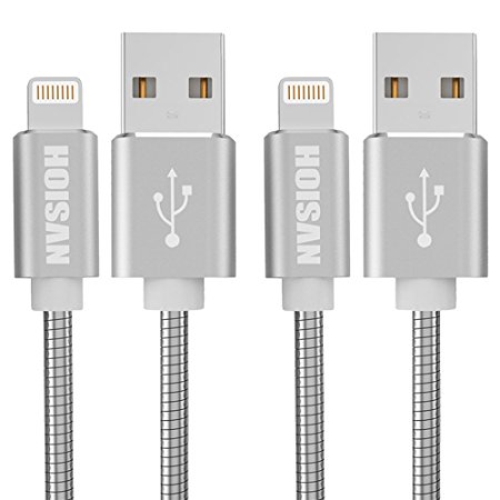 HOISAN Lightning Cable 2Pack 3FT iPhone charger cable Metal Braided 8-Pin iPhone Charging lead Compatible with iPhone X /8 /8 Plus /7 /7 Plus /6s /6s Plus /6 /6 Plus /SE /5 /5s /5c /iPad /iPod & More