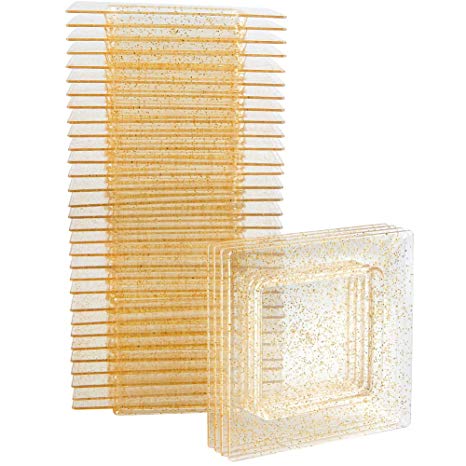 WDF 102Pack Gold Glitter Square Mini Plates-3inch Small Dessert Plates Perfect for Parties &Wedding