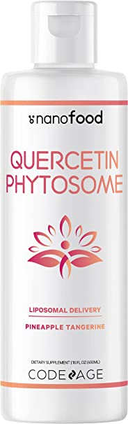 Nanofood Liposomal Quercetin Phytosome Liquid Drops Supplement, Vitamin E,  Phospholipid, Vegan, Non-GMO, 3 Months Supply, 90 Servings