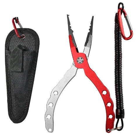 Plusinno TM Aluminum Fishing Pliers Saltwater Sheath Braid Cutter Fish Tool Holder with Lanyard