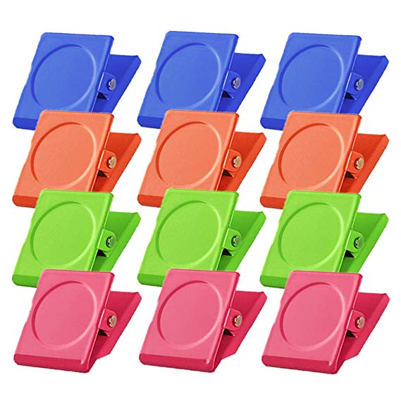 12 Magnetic Metal Clips, Colored Magnets Clips,Perfect Fridge Magnets Kitchen Magnets Whiteboard Magnets for Home, School, Classroom and Office Use,4 Colors