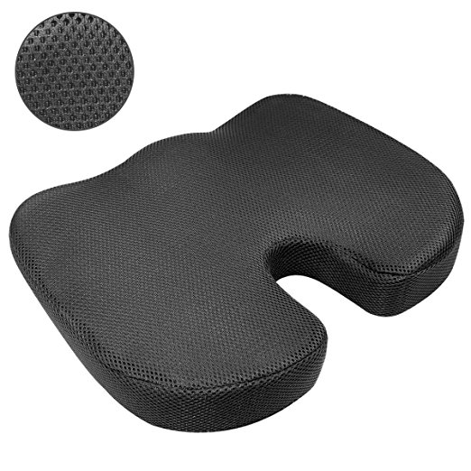 Hippih Memory Foam Seat Cushion, Sciatica and Tailbone Pain Relief, Non-Slip Washable Mesh Cover