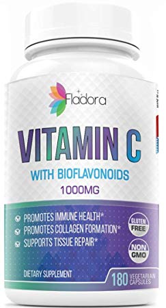 Vitamin C with Citrus Bioflavonoids - 1000 mg (Antioxidant Supports Healthy Immune, Improved Vision & Tissue Repair) One A Day Vitamin - 180 Vegetarian Capsules by Fladora, Non-GMO, Gluten Free