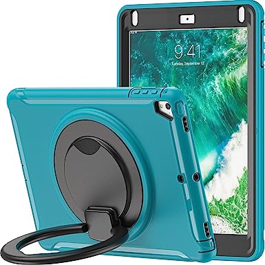 BATYUE iPad 6th Generation Case, iPad 5th Gen Case, iPad Air 2nd Case, iPad Pro 9.7" Case, Rugged Kids Cover with 360 Rotating Hand Strap & Pencil Holder, Light Blue