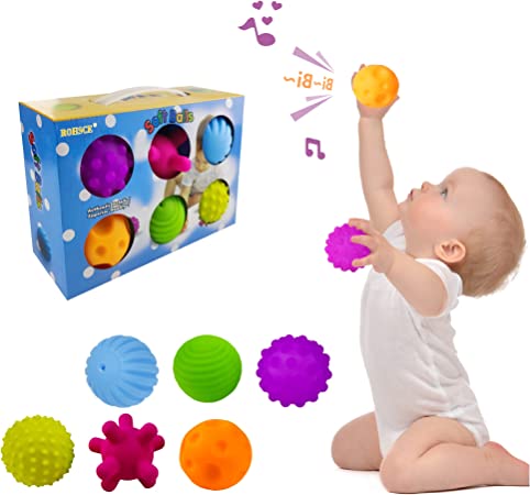 Sensory Balls for Kids 6pcs Textured Multi Ball Set for Toddlers Multicolor and Bright Handing Catching Balls BPA-Free Soft Stress Relief Toys ROHSCE