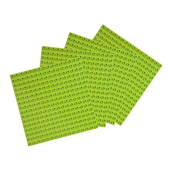 BOROLA Classic Large Blocks Baseplates Compatible for LEGO Duplo | Large Pegs for Toddlers | 10 in. x 10 in. (4 Pack, Light Green)