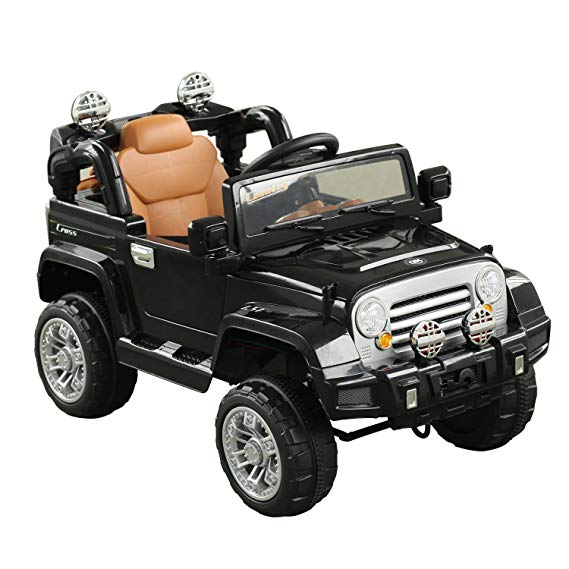 Aosom Off-Road Battery-Powered Truck with MP3 Connection, Working Horn, Steering Wheel, and Remote Control for The Ultimate Realistic Simulated Driving Experience, Dual 6V Motor, Black