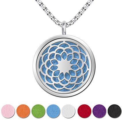 Essential Oil Diffuser Pendant Necklace,Stainless Steel Aromatherapy Diffuser Magnetic Locket Necklaces with 27.6" Chain and 8 Color Pads,Girls Women Jewelry Gift Set