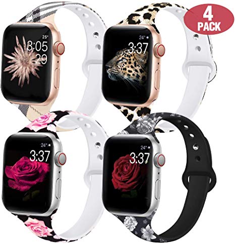 Kaome Floral Bands Compatible for Apple Watch Band 38mm 40mm 44mm 42mm Fadeless Pattern Printed Replacement Band Wristband for iWatch Series 5 4 3 2 1, for Women Men Kids