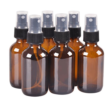 6 Pack,4oz Amber Glass Bottle Bottles with Black Fine Mist Sprayer.Refillable & Reusable.Designed for Essential Oils, Perfumes,Cleaning Products,Aromatherapy.6 Chalk Labels as gift.
