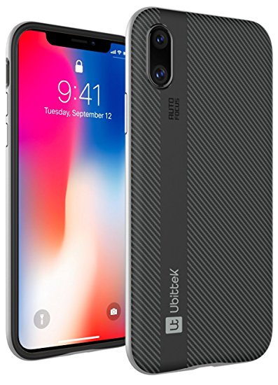 iPhone X Case, Ubittek Flexible Inner Protection and Reinforced Hard Bumper Frame Case for iPhone X (Black/Silver)