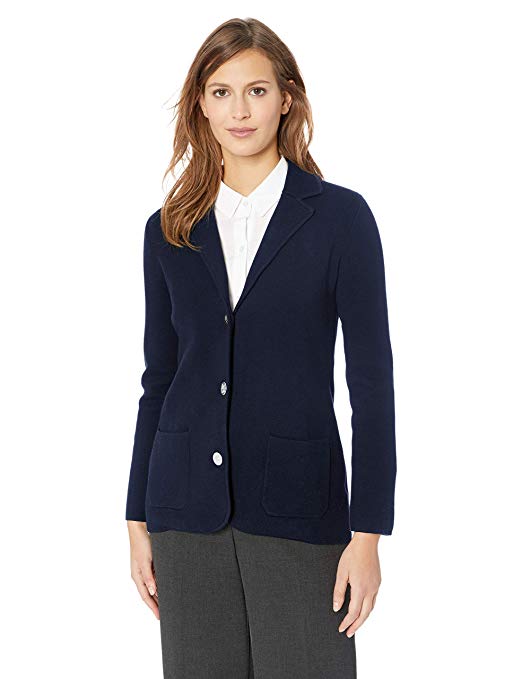 Chaps Women's Solid Long Sleeve Cotton Blend Sweater Blazer