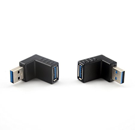JEVIT USB 3.0 up down Male to Female Extension Adapter Combo Upward and Downward 90 degree Right Angle USB 3.0 Super-speed Connector Adapte Coupler