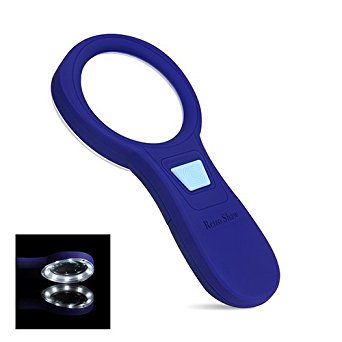Magnifier 10 LED Lights, Retro Shaw 4X Handheld Reading Magnifying Glass Lens Blue