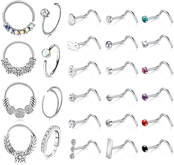Mayhoop 20G Stainless Steel Nose Ring Hoop Nose Rings Studs Piercings Hoop Jewelry for Women Men