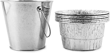 Cornucopia Grill Grease Bucket with Liners (7-Piece Set); Steel Drip Pail with 6 Foil Liners for Wood Pellet Grills and Smokers