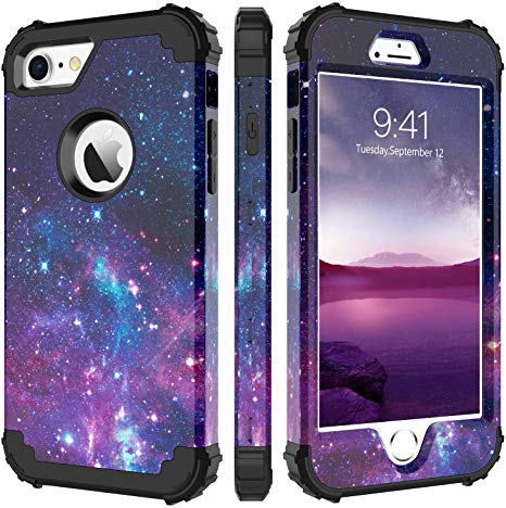 iPhone 8 Case, iPhone 7 Case, BENTOBEN Heavy Duty Shockproof 3 in 1 Slim Hybrid Hard PC Soft Silicone Bumper Space Galaxy Design Protective Phone Case Cover for iPhone 8 /iPhone 7 (4.7") Nebula Purple