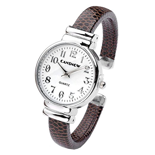 Top Plaza Fashion Women's Bangle Cuff Bracelet Analog Watch - Coffee