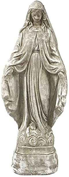 Solid Rock Stoneworks Virgin Mary Stone Garden Statue 18in Tall Marble Tone Color