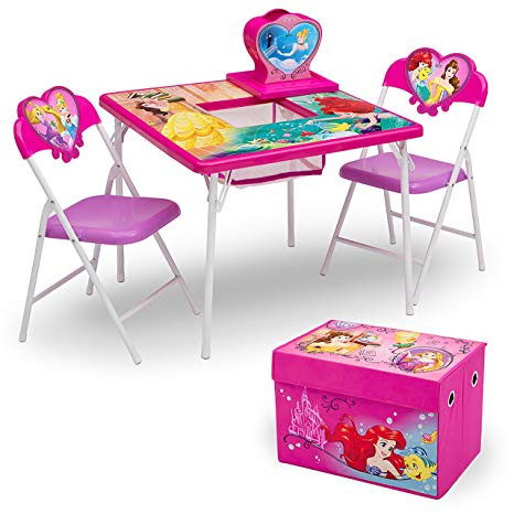 Delta Children 4-Piece Kids Furniture Set (2 Chairs and Table Set & Fabric Toy Box), Disney Princess