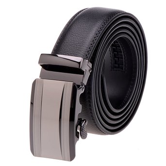 Mens Leather Belt Sliding Buckle 35mm Ratchet Belt Black