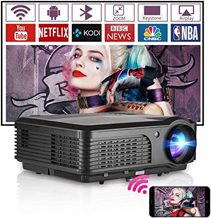 WiFi Projectors with Bluetooth 4400 Lumens HD LCD LED 1080P Support Home Theater Projector Indoor Outdoor Movie Gaming with Android iOS Speakers 2 HDMI 2 USB VGA RCA Audio AV Port
