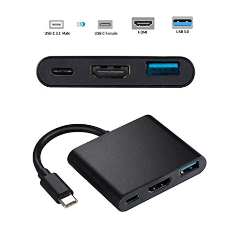MASON TURNER USB C to HDMI Adapter, 3 in 1 Type-C to HDMI Multiport Adapter Converter with USB 3.0   USB C Recharging Port Compatible with Galaxy Note8/S8 /S9/Chromebook Pixel/Dell XPS13/Yoga HDTV