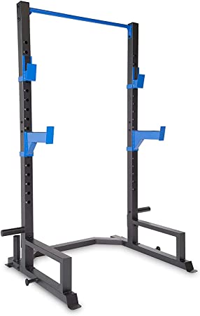 WF Athletic Supply Deluxe Power Cage with High Weight Capacity, J Hooks & Safety Spotter Arms, Olympic Weight Plate Storage and Bar Storage