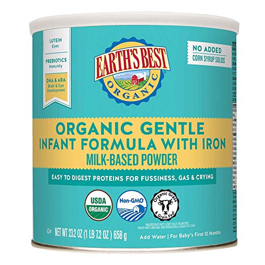Earth's Best Organic Gentle Infant Powder Formula with Iron, Easy To Digest Proteins, 23.2 oz.
